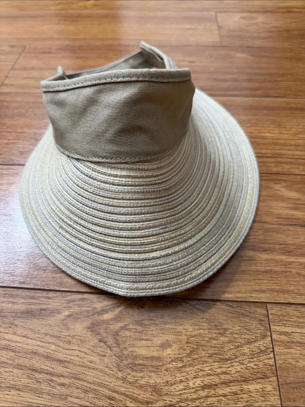 Women's Tan Open-Top Sun Visor with Subtle Butterfly Accent